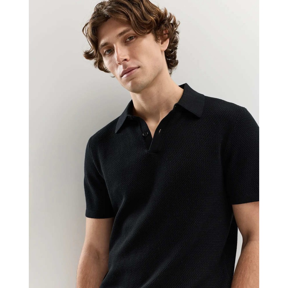 Quince Organic Cotton Mesh Stitch Sweater Polo Black XXL NWT Mens - Picture 5 of 6